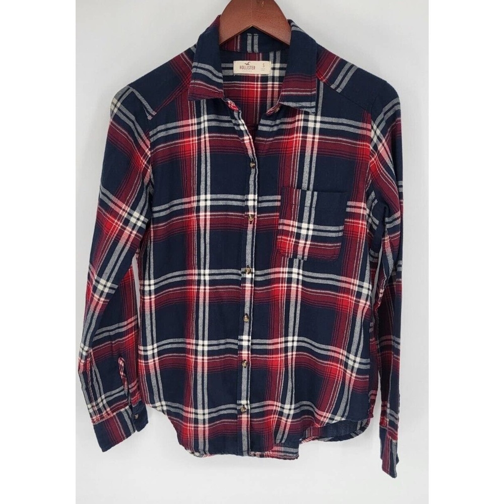 Hollister Women's S Navy Maroon Plaid Long Sleeve Shirt Women's S